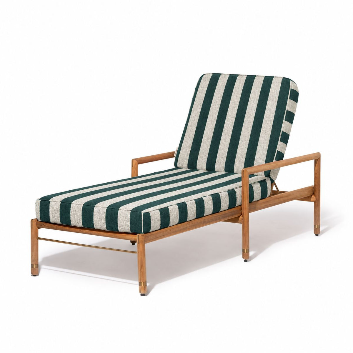 Wes Sun Lounger in Terry Green Stripe | Teakwood Gold Wes Sun Lounger Kit Business & Pleasure Co Aus