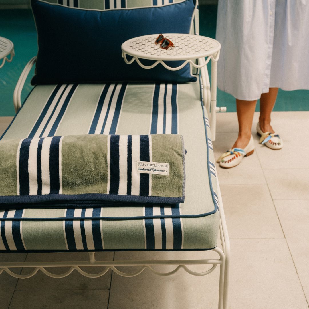 The Sun Lounger Slip Cover x Julia Berolzheimer in Green Stripes Sun Lounger Slip Cover B&P Co. x Julia Berolzheimer