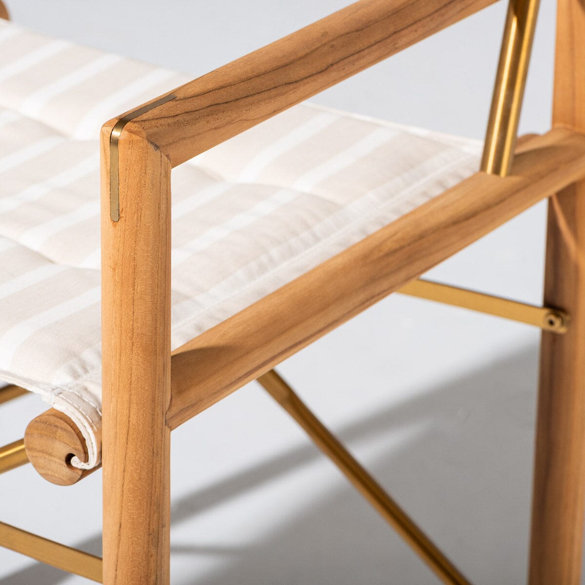 The Wes Directors Chair Monaco Natural Stripe | Teakwood Gold Frame Wes Director Chair Kit Business & Pleasure Co Aus