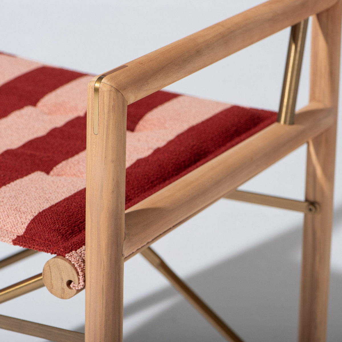 The WES Directors Chair in Terry Terracotta Stripe | Teakwood Gold Frame Wes Director Chair Kit Business & Pleasure Co Aus