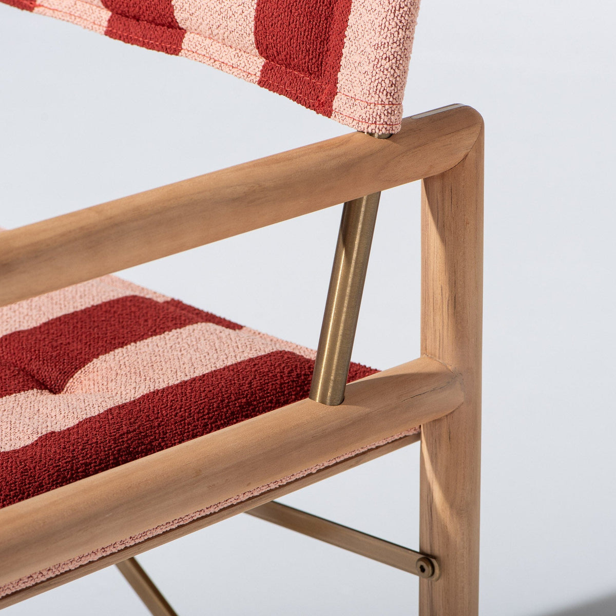 The WES Directors Chair in Terry Terracotta Stripe | Teakwood Gold Frame Wes Director Chair Kit Business & Pleasure Co Aus