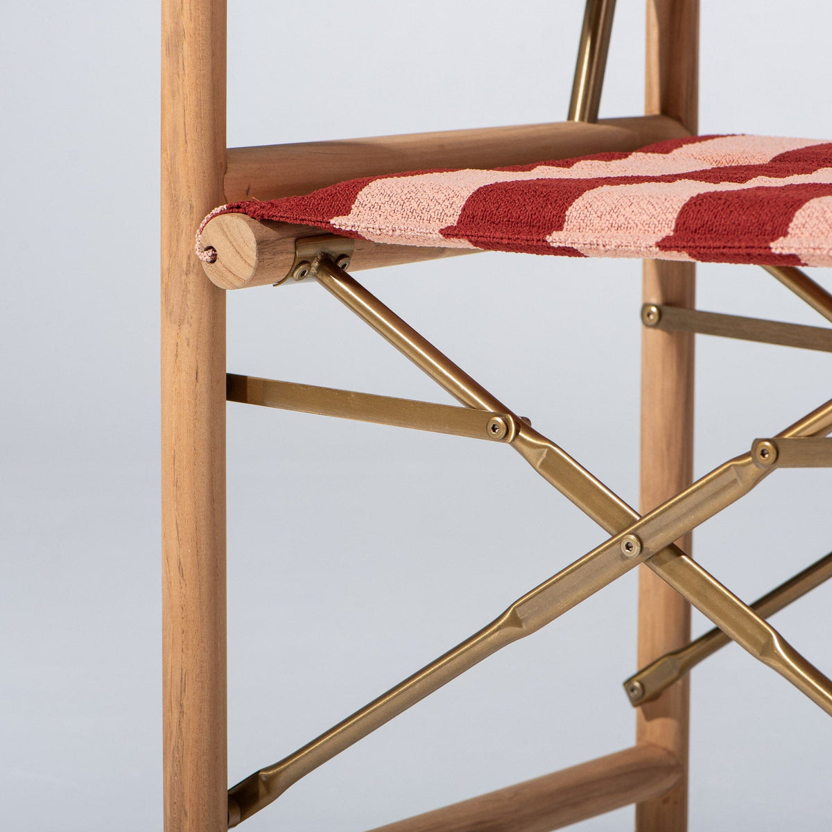 The WES Directors Chair in Terry Terracotta Stripe | Teakwood Gold Frame Wes Director Chair Kit Business & Pleasure Co Aus