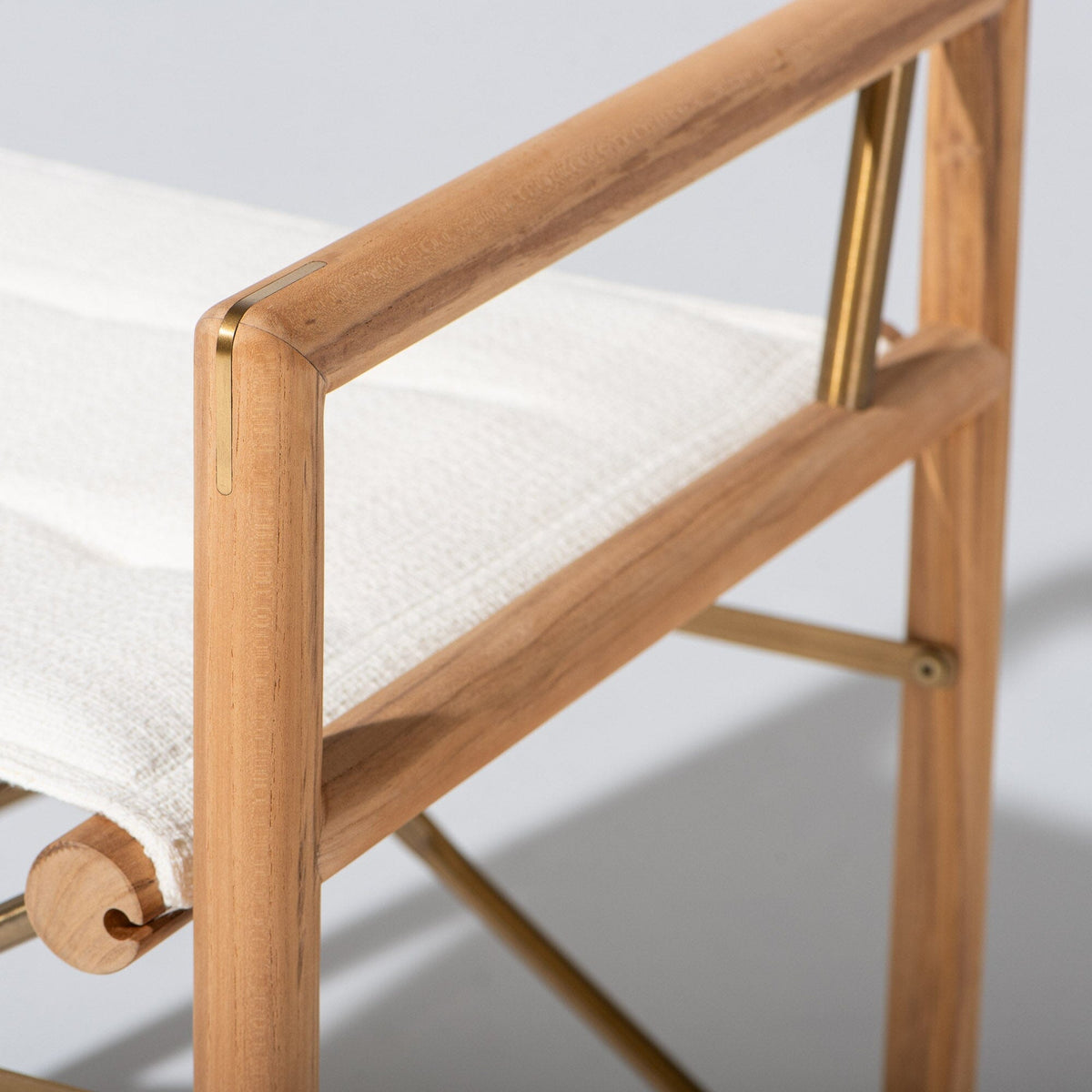 The WES Directors Chair in Boucle Antique White | Teakwood Gold Frame Wes Director Chair Kit Business & Pleasure Co Aus