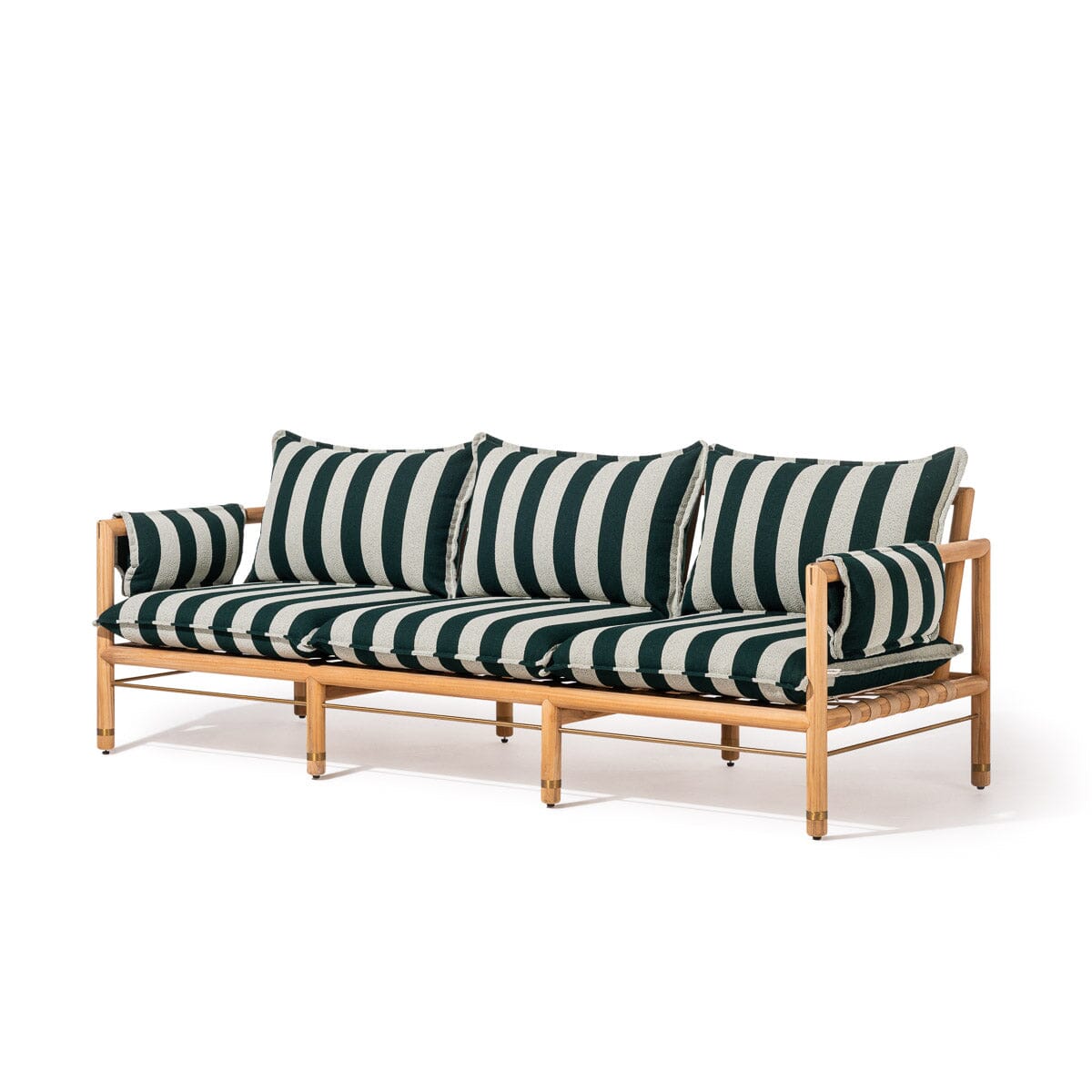 Wes Sofa in Terry Green Stripe | Teakwood Gold Frame