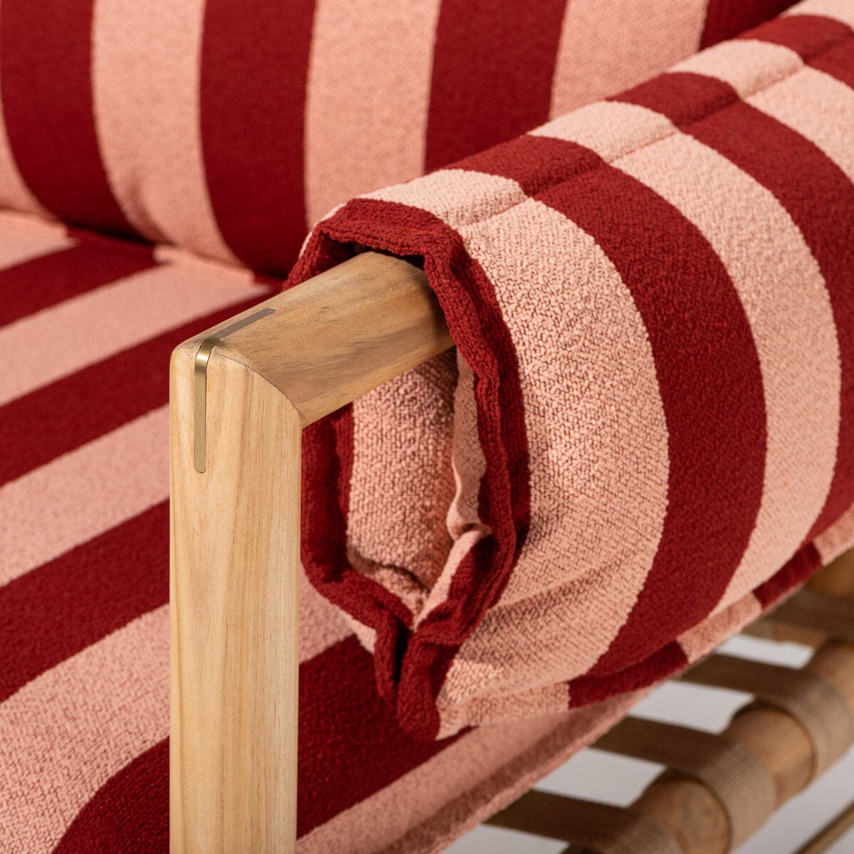 Wes Sofa in Terry Terracotta Stripe | Teakwood Gold Frame