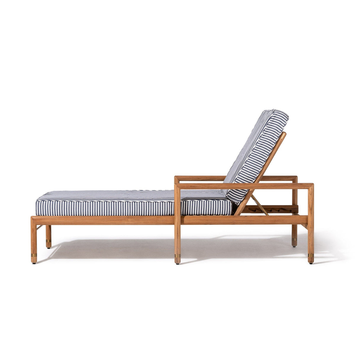 The WES Sun Lounger in Lauren's Navy Stripe | Teakwood Gold Frame Wes Sun Lounger Kit Business & Pleasure Co Aus
