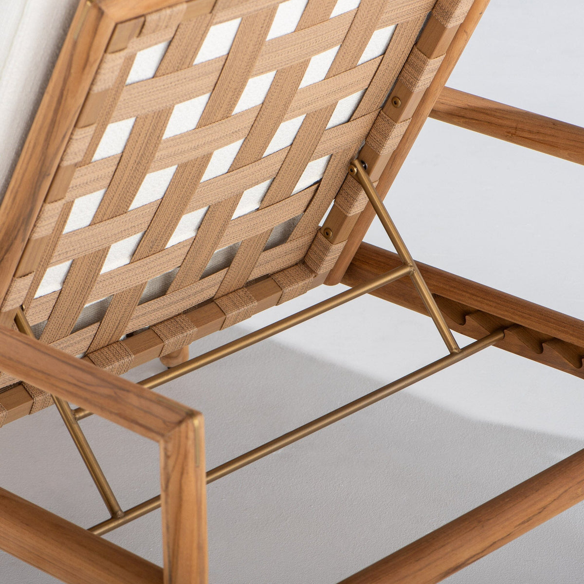 The WES Sun Lounger in Boucle Antique White | Teakwood Gold Frame Wes Sun Lounger Kit Business & Pleasure Co Aus