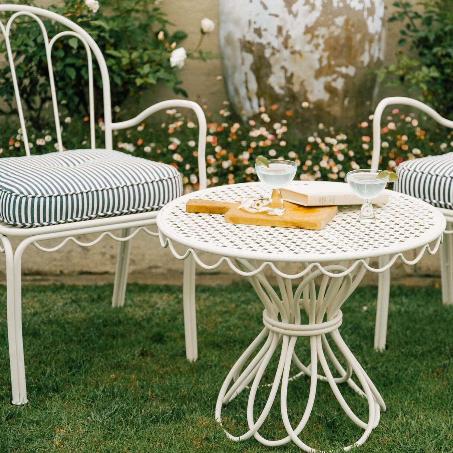 The Al Fresco Dining Chair in Lauren's Navy Stripe | Antique White Frame Al Fresco Dining Chair Business & Pleasure Co Aus