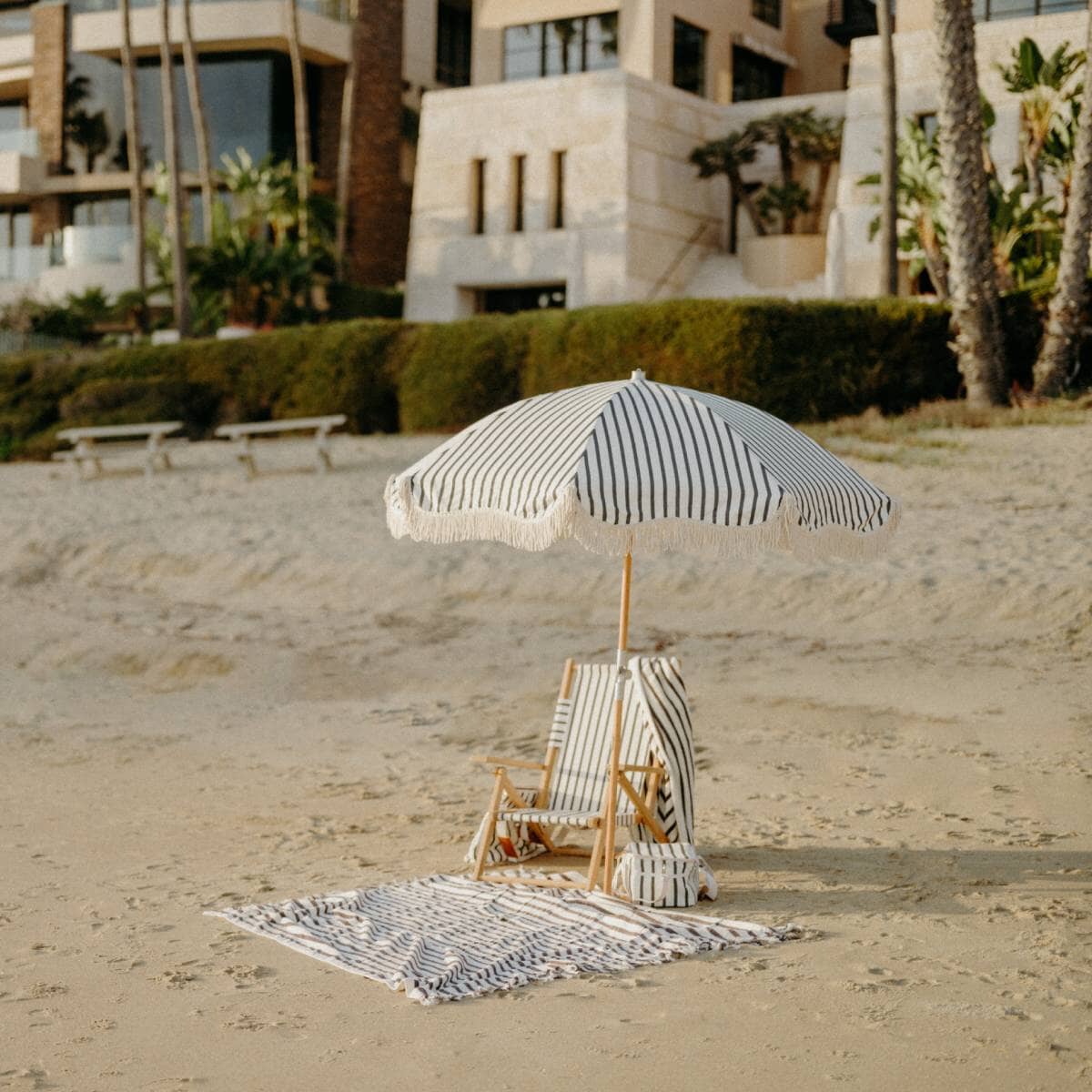 The Premium Beach Umbrella - Monaco Black Stripe Premium Beach Umbrella Business & Pleasure Co Aus