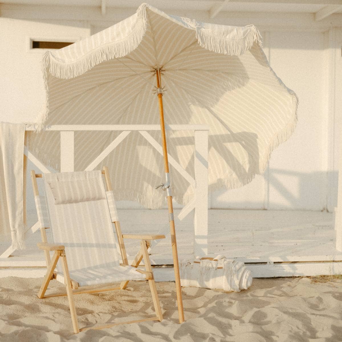 The Premium Beach Umbrella - Monaco Natural Stripe Premium Beach Umbrella Business & Pleasure Co Aus