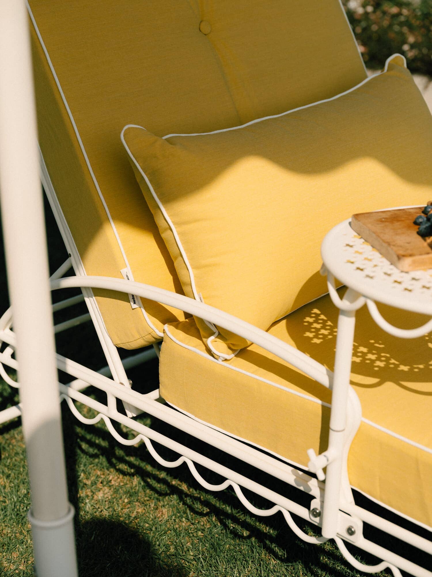 Riviera mimosa pillow and sun lounger in the sun