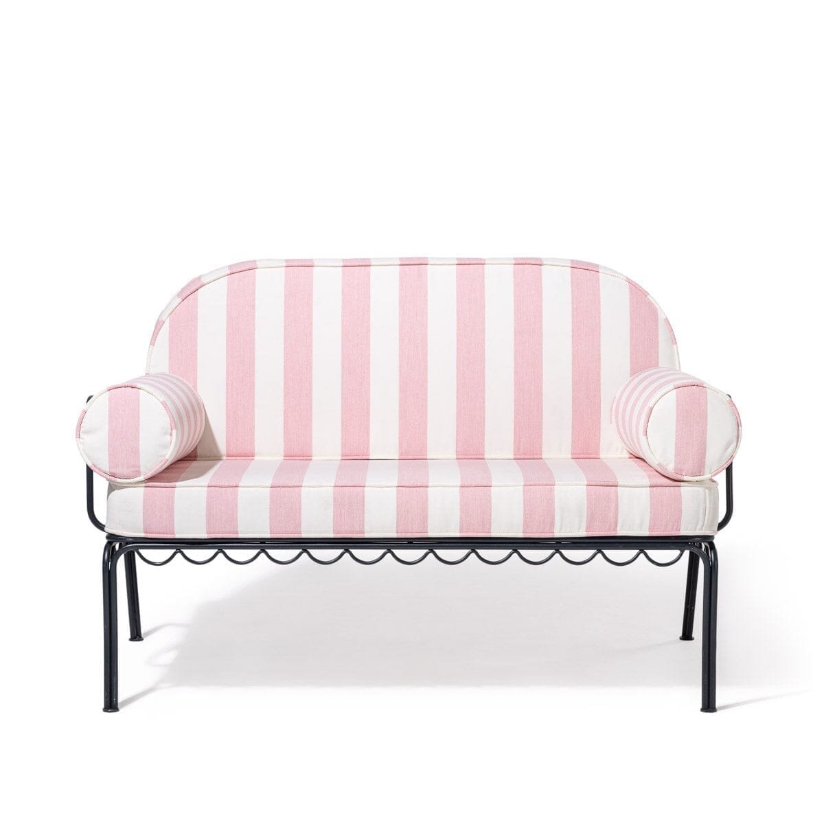 Product image of The Al Fresco Love Seat in Crew Pink Stripe | Vintage Black Frame Al Fresco Love Seat Kit Business & Pleasure Co.
