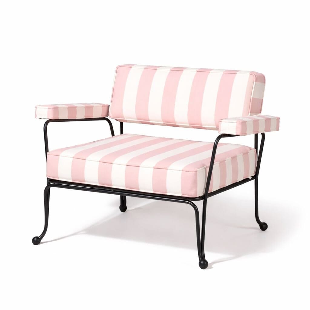Product image of The Waterhouse Accent Chair in Crew Pink Stripe | Vintage Black Frame Waterhouse Accent Chair Kit Business & Pleasure Co Aus