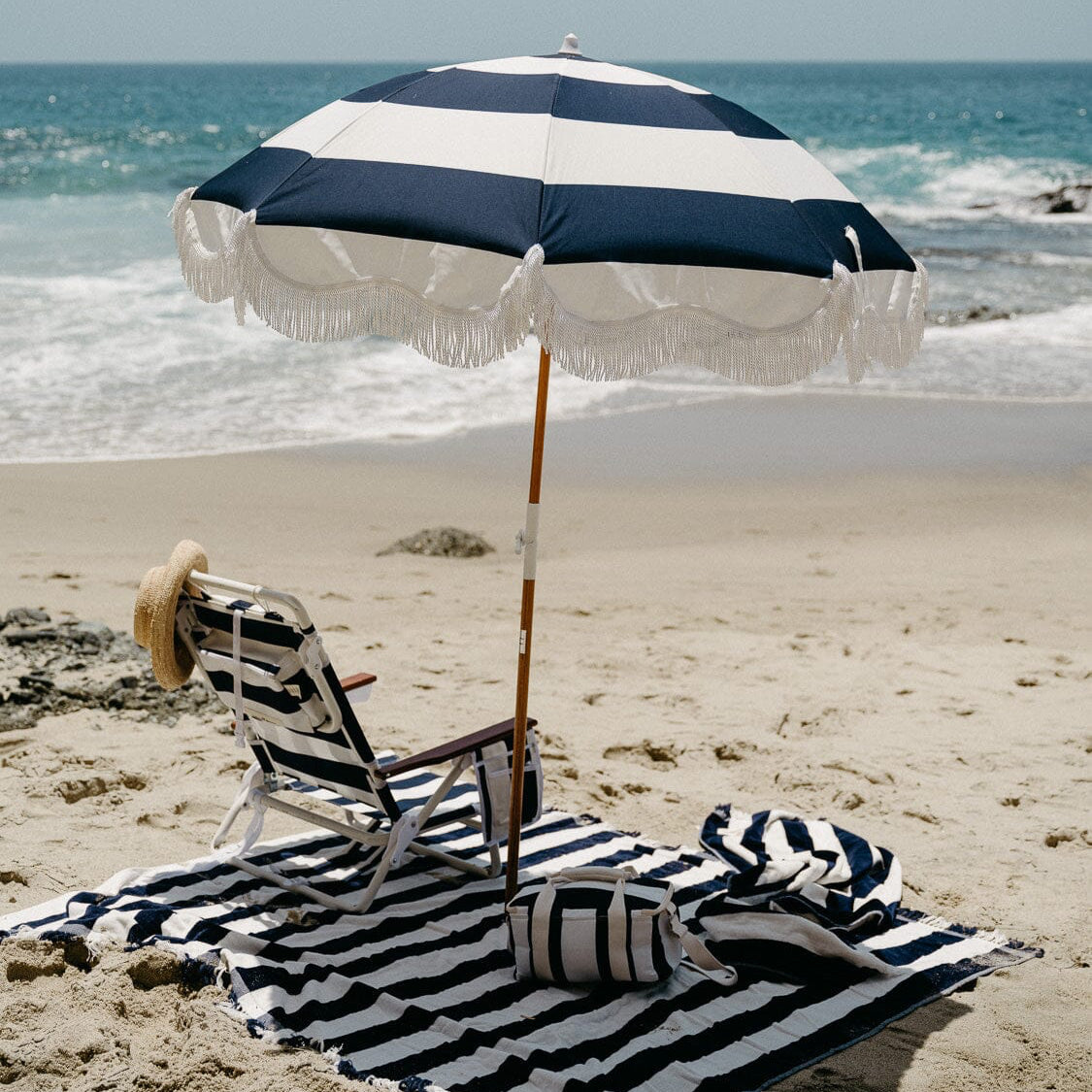 The Holiday Beach Umbrella - Navy Capri Stripe Holiday Umbrella Business & Pleasure Co