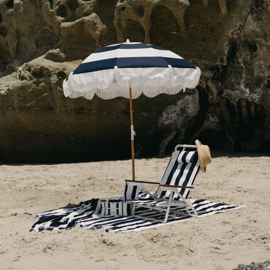 The Holiday Beach Umbrella - Navy Capri Stripe Holiday Umbrella Business & Pleasure Co
