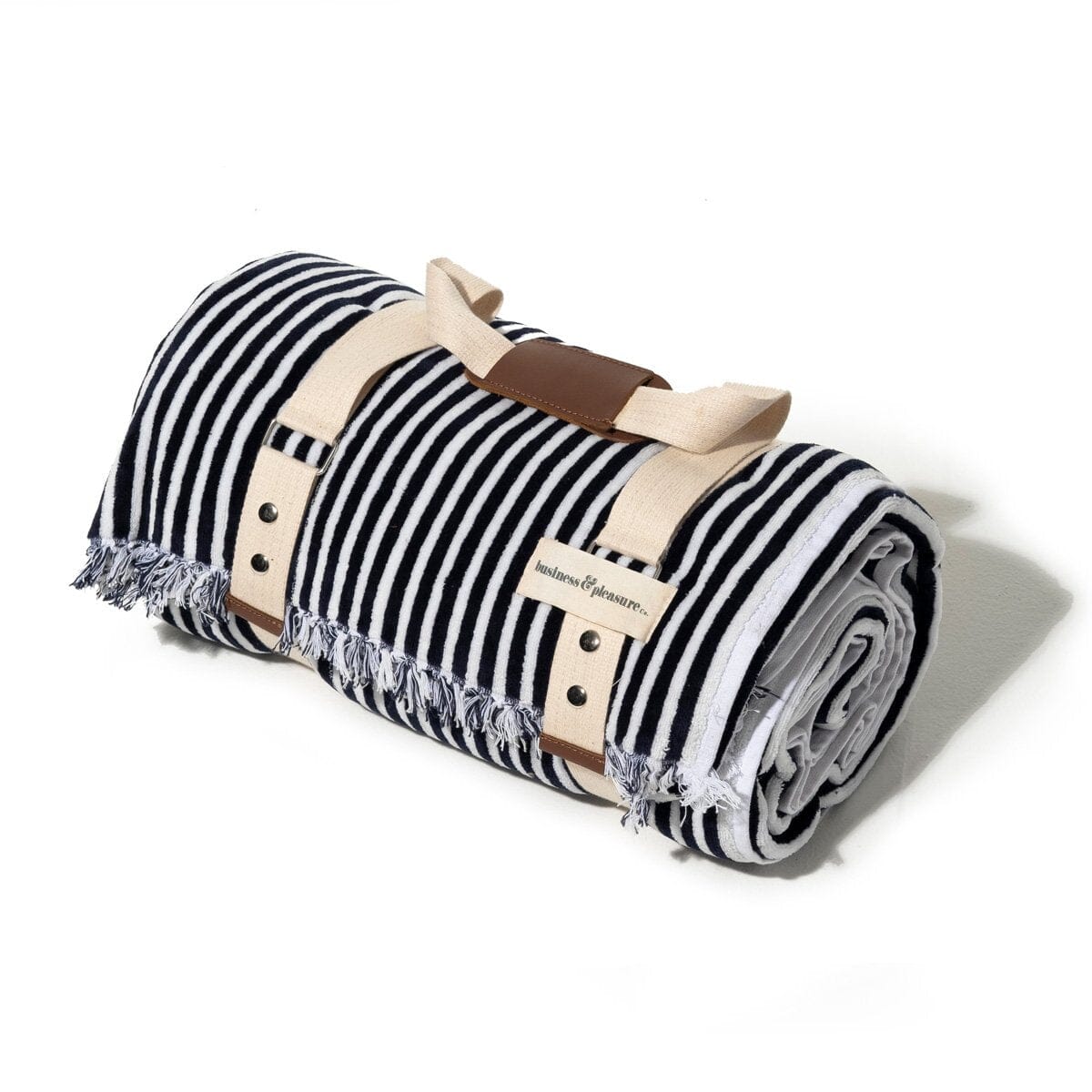 The Beach Blanket - Lauren's Navy Stripe Beach Blanket Business & Pleasure Co 