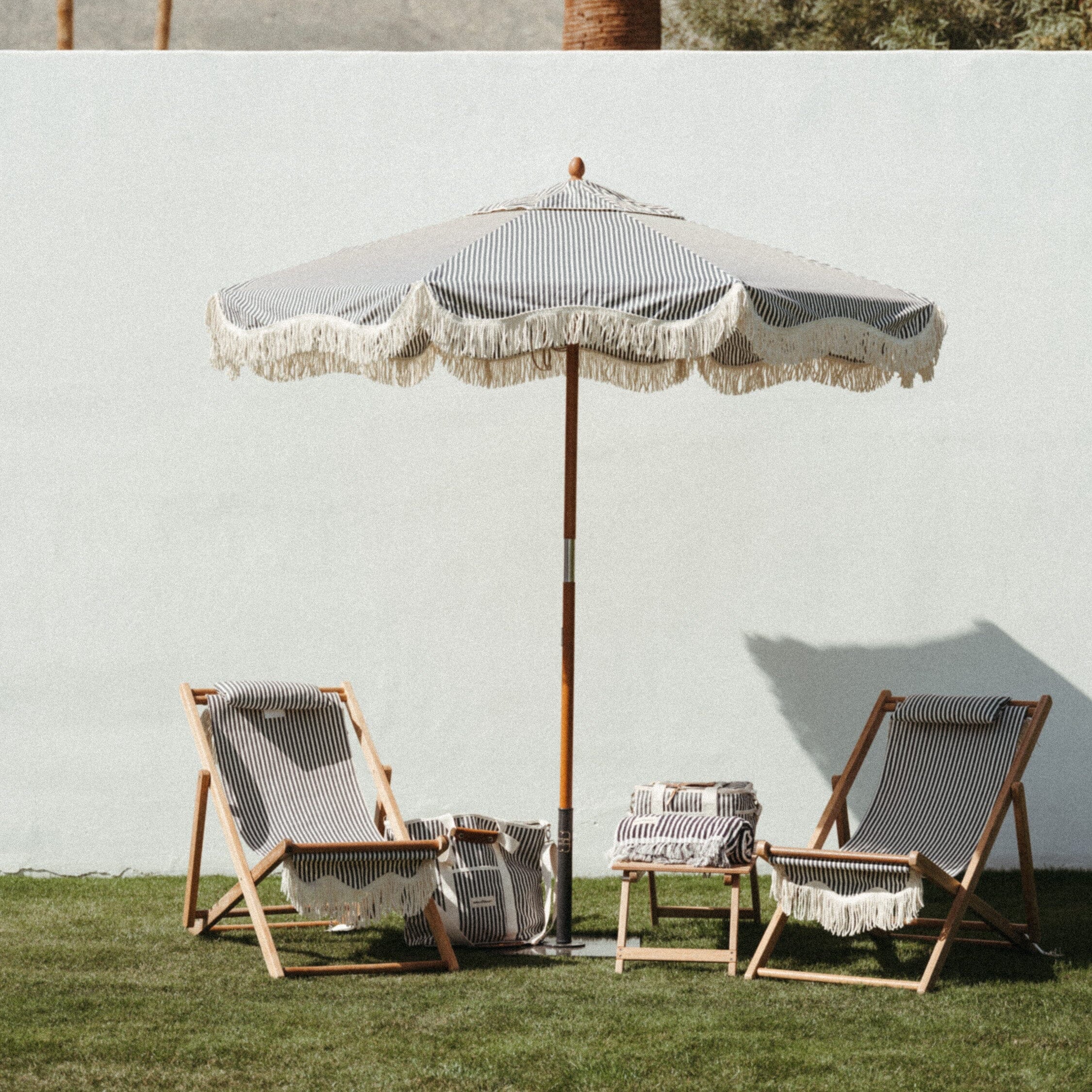 The Market Umbrella - Lauren's Navy Stripe Market Umbrella Business & Pleasure Co