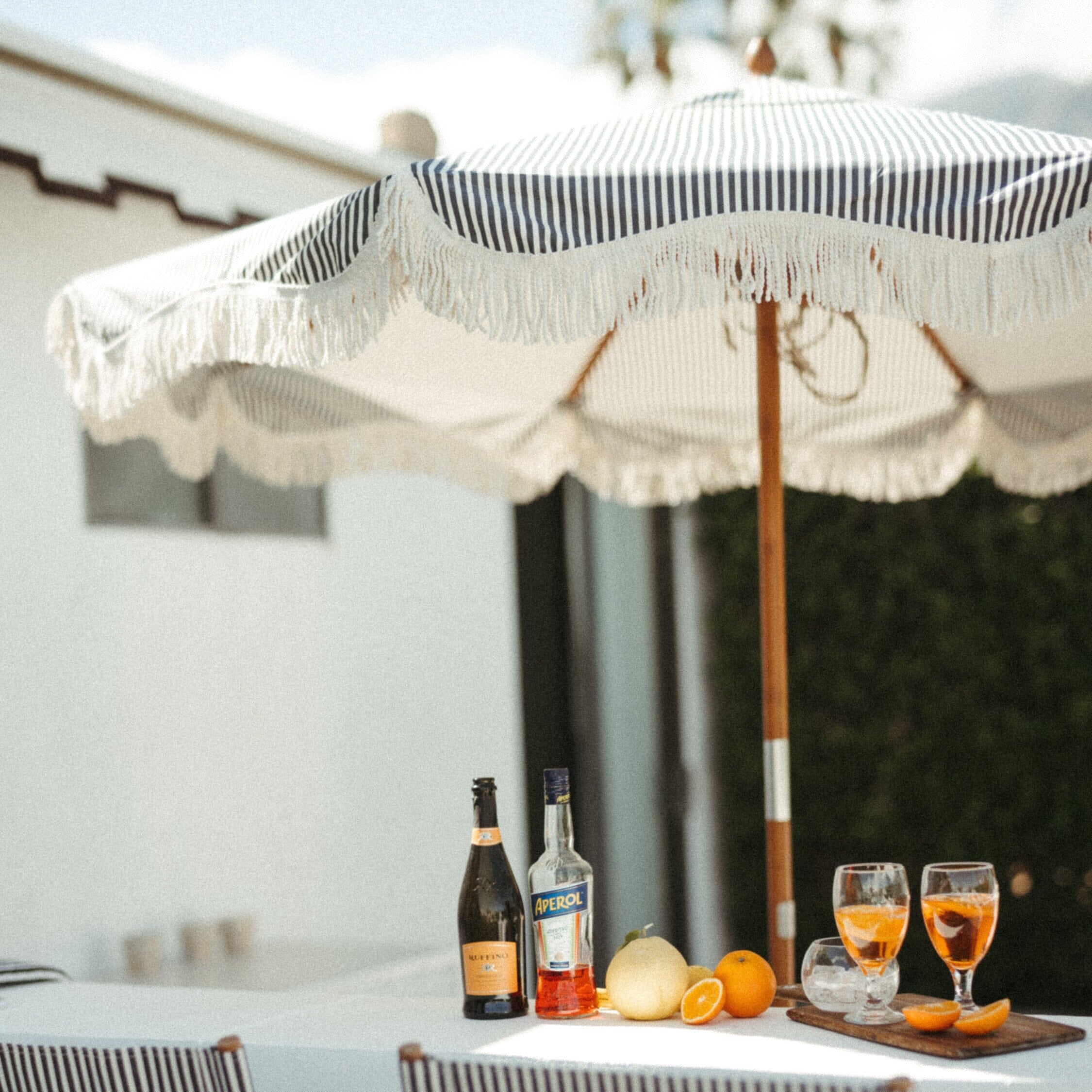 The Market Umbrella - Lauren's Navy Stripe Market Umbrella Business & Pleasure Co