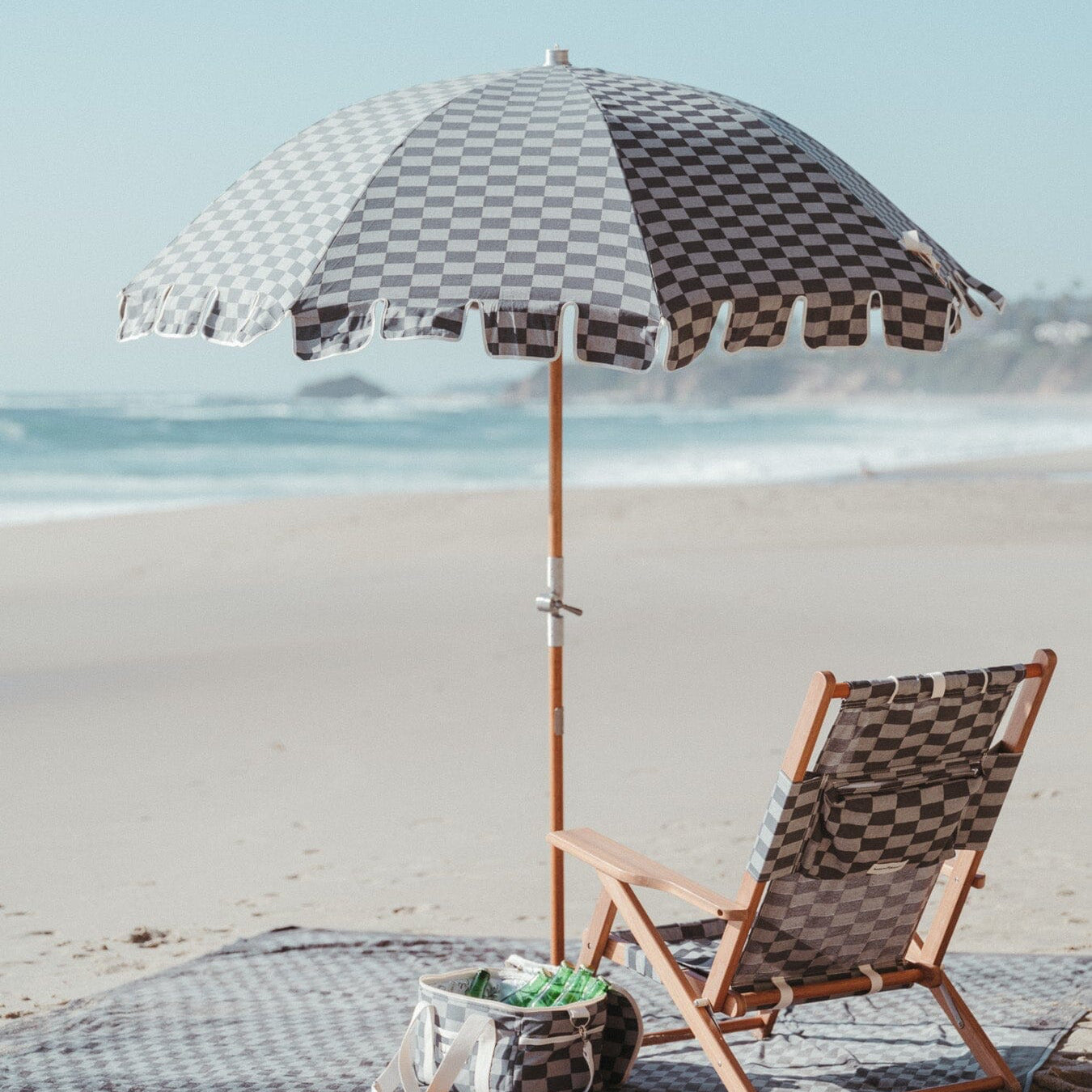 The Premium Beach Umbrella - Vintage Green Check Premium Umbrella Business & Pleasure Co
