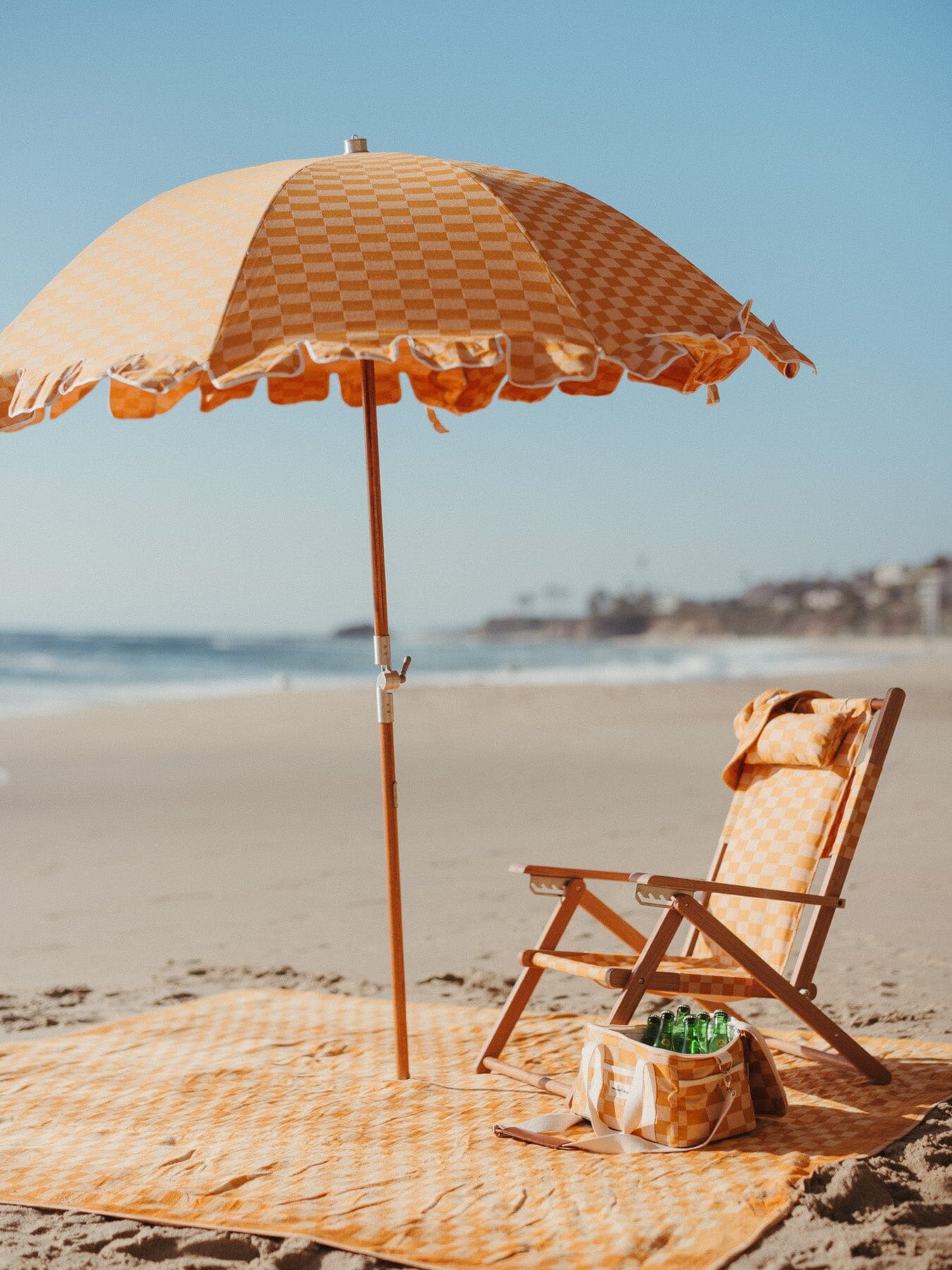 The Premium Beach Umbrella - Vintage Gold Check Premium Umbrella Business & Pleasure Co 