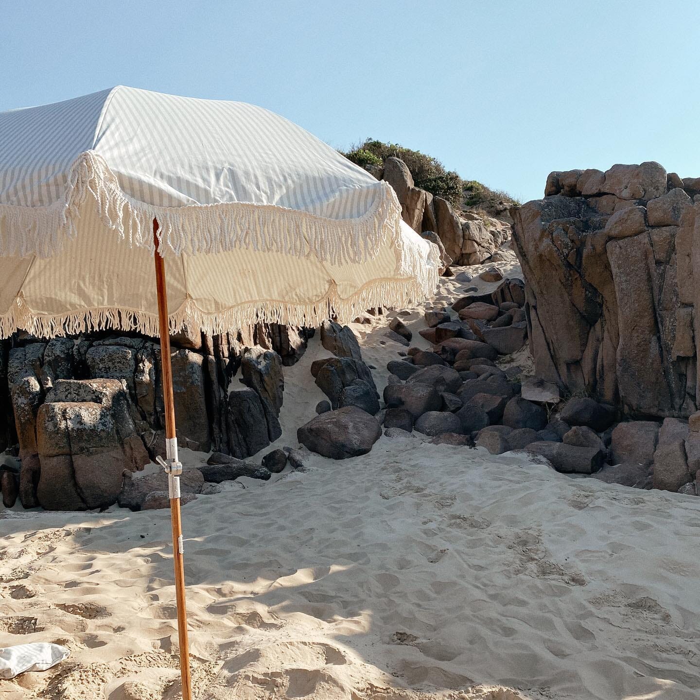 The Premium Beach Umbrella - Lauren's Sage Stripe Premium Umbrella Business & Pleasure Co