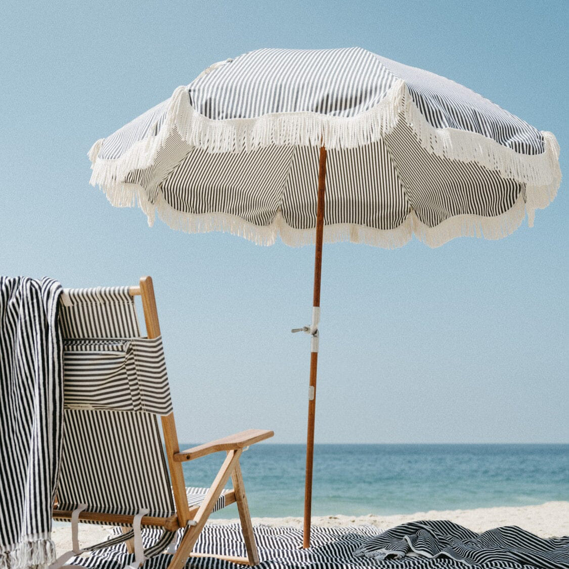 The Premium Beach Umbrella - Lauren's Navy Stripe Premium Umbrella Business & Pleasure Co