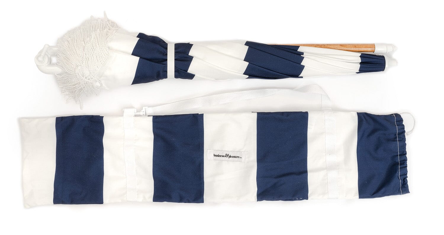 The Holiday Beach Umbrella - Navy Capri Stripe Holiday Umbrella Business & Pleasure Co