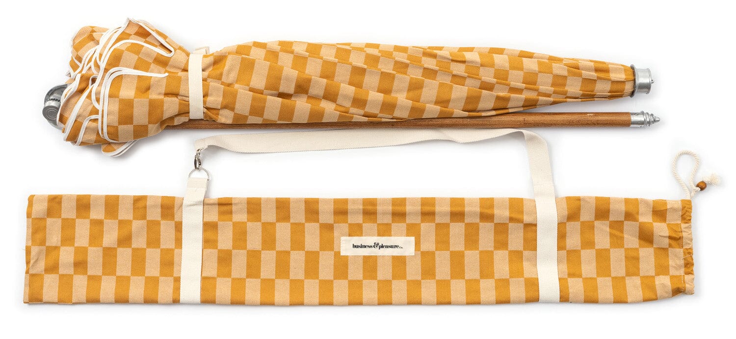 The Premium Beach Umbrella - Vintage Gold Check