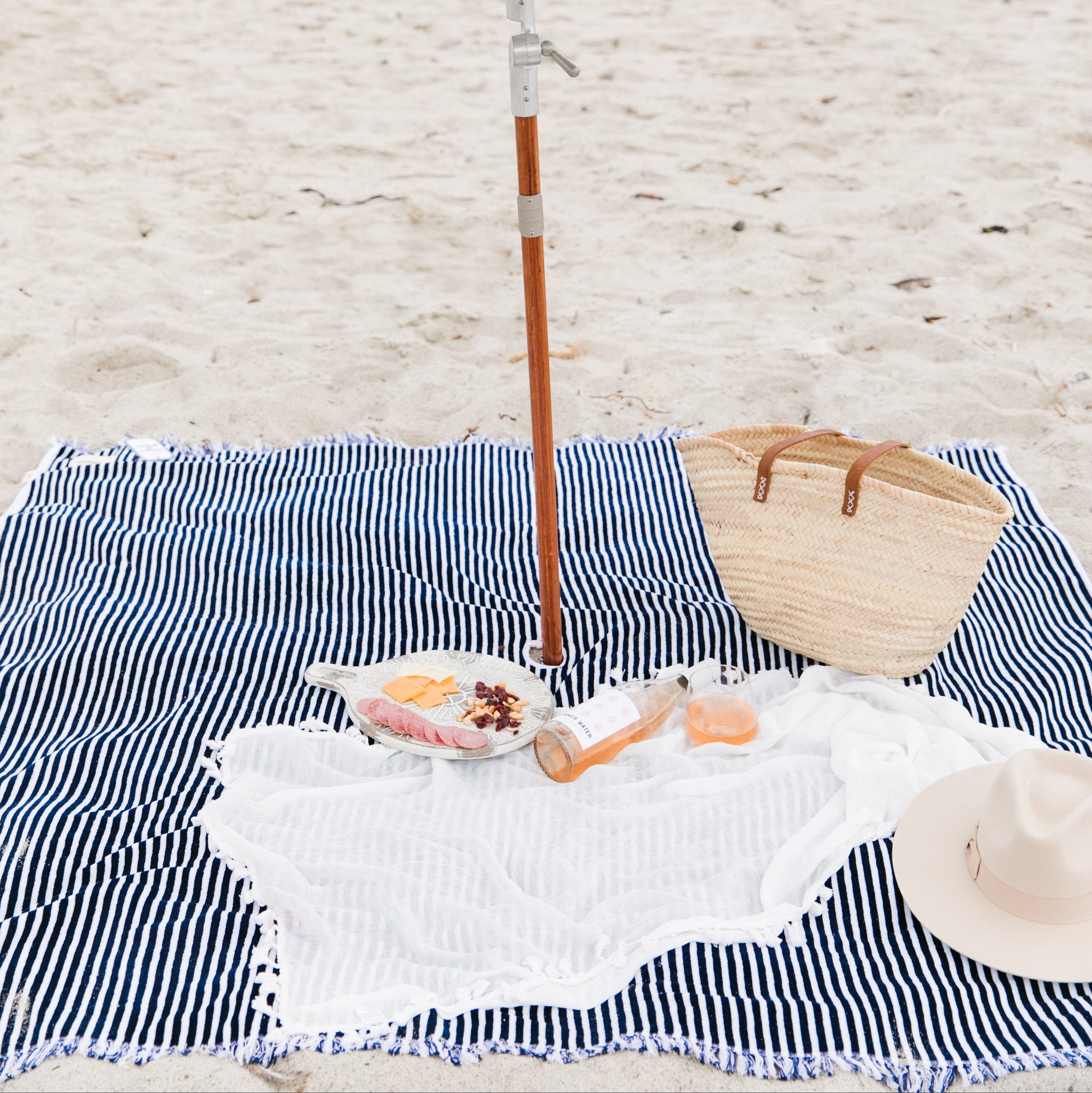 The Beach Blanket - Lauren's Navy Stripe Beach Blanket Business & Pleasure Co