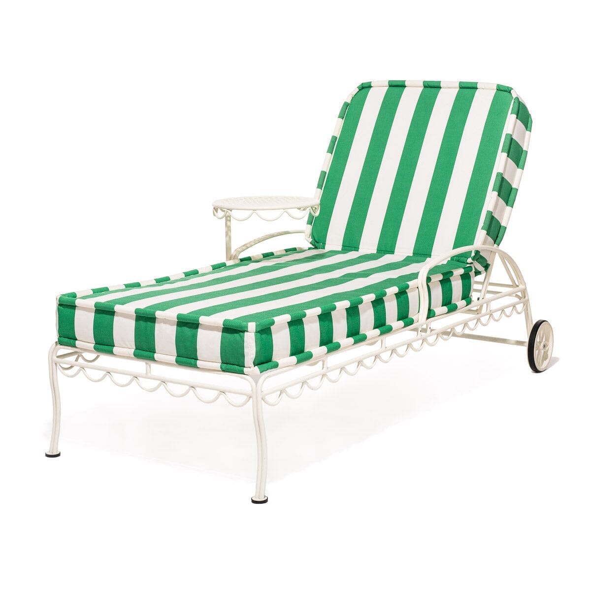 Product image of The Al Fresco Sun Lounger in Crew Canyon Green Stripe | Antique White Frame Al Fresco Sun Lounger Kit Business & Pleasure Co. 