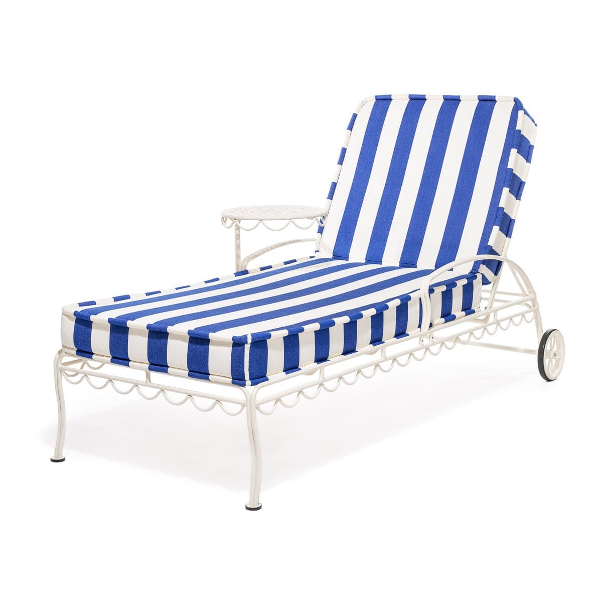 Product image of The Al Fresco Sun Lounger in Crew Mediterranean Blue Stripe | Antique White Frame Al Fresco Sun Lounger Kit Business & Pleasure Co. 