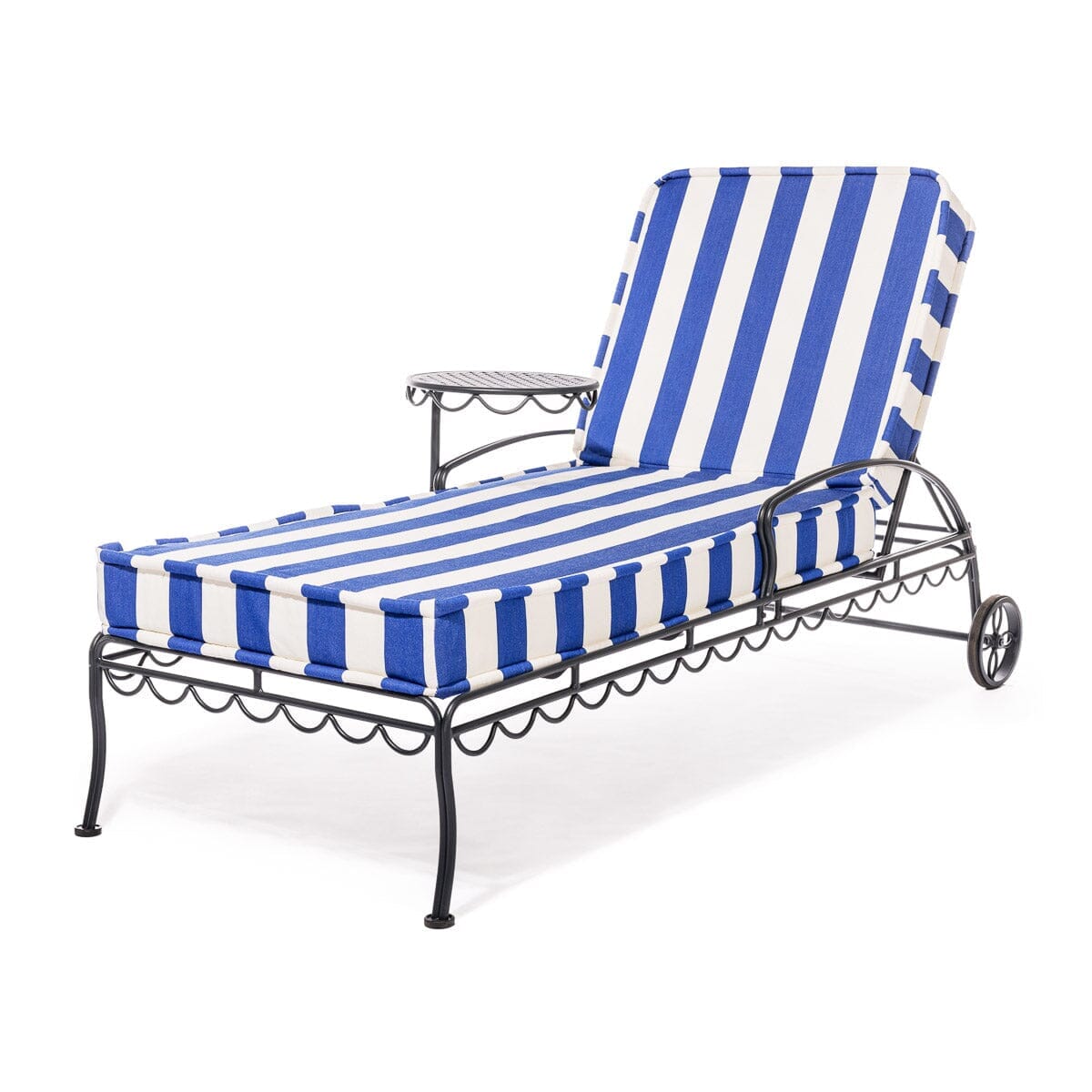 Product image of The Al Fresco Sun Lounger in Crew Mediterranean Blue Stripe | Vintage Black Frame Al Fresco Sun Lounger Kit Business & Pleasure Co. 