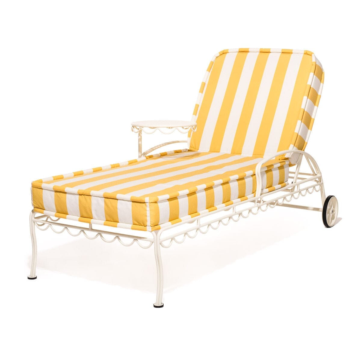 Product image of The Al Fresco Sun Lounger in Crew Mimosa Yellow Stripe | Antique White Frame Al Fresco Sun Lounger Kit Business & Pleasure Co. 
