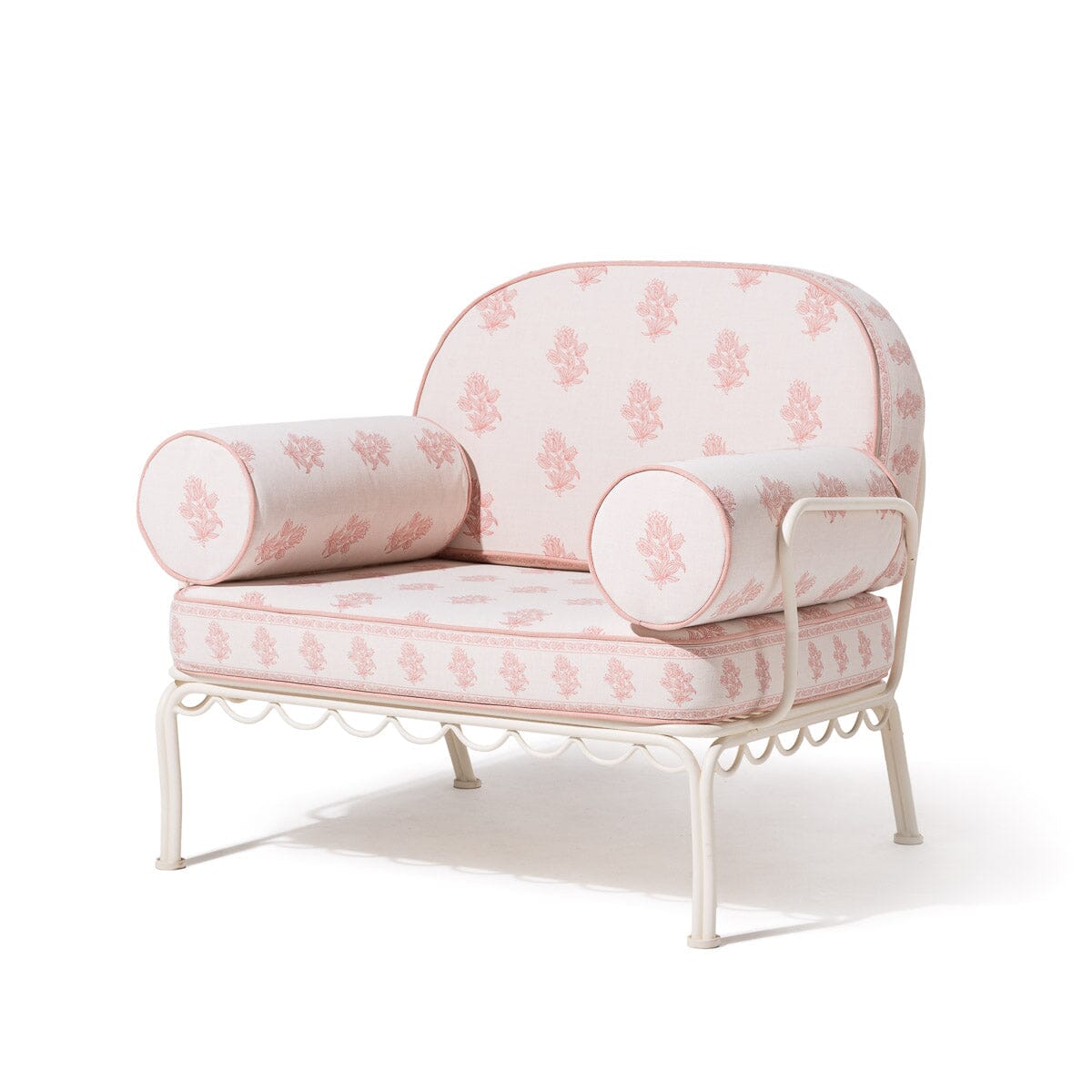 The Al Fresco Accent Chair by Amanda Lindroth in Jaipur Pink | Antique White Frame Al Fresco Accent Chair Kit B&P by Amanda Lindroth 
