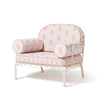 Swatch for The Al Fresco Accent Chair by Amanda Lindroth in Jaipur Pink | Antique White Frame