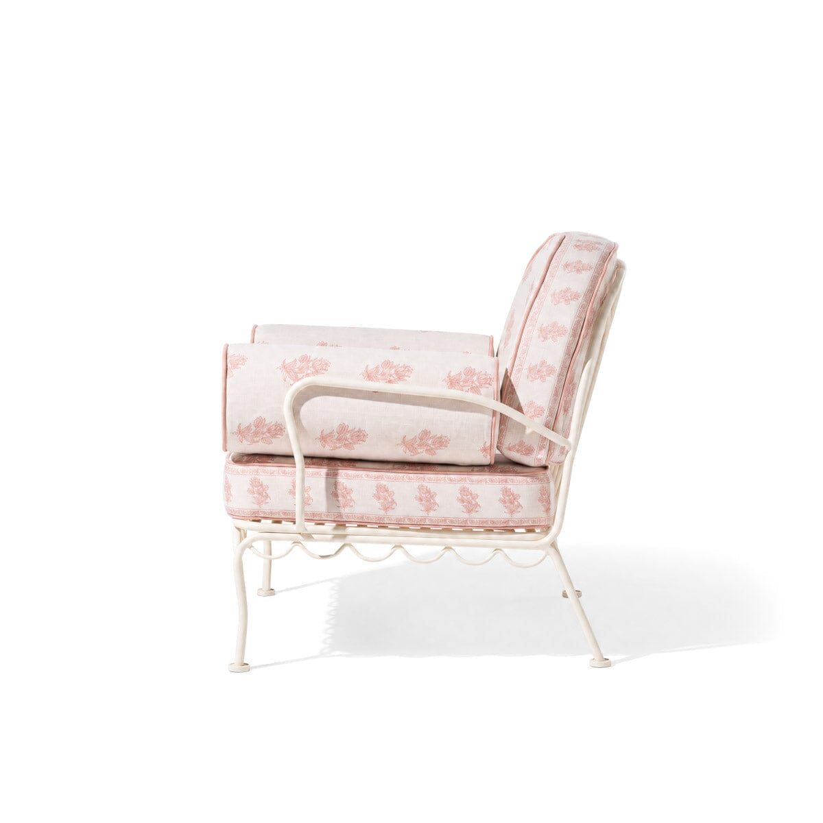 The Al Fresco Accent Chair by Amanda Lindroth in Jaipur Pink | Antique White Frame Al Fresco Accent Chair Kit B&P by Amanda Lindroth 