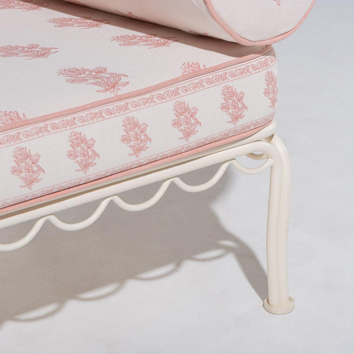 The Al Fresco Accent Chair by Amanda Lindroth in Jaipur Pink | Antique White Frame Al Fresco Accent Chair Kit B&P by Amanda Lindroth 