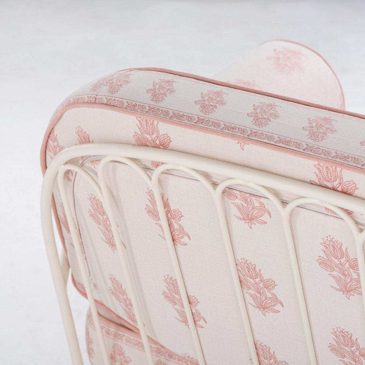 The Al Fresco Accent Chair by Amanda Lindroth in Jaipur Pink | Antique White Frame Al Fresco Accent Chair Kit B&P by Amanda Lindroth 