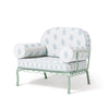 Swatch for The Al Fresco Accent Chair by Amanda Lindroth in Jaipur Blue | Sage Green Frame