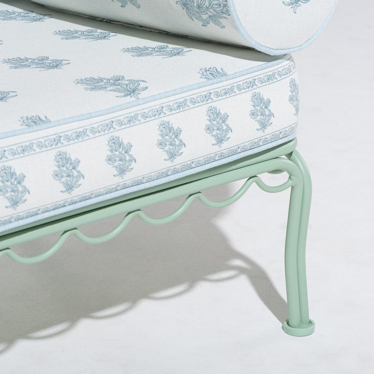 The Al Fresco Accent Chair by Amanda Lindroth in Jaipur Blue | Sage Green Frame Al Fresco Accent Chair Kit B&P by Amanda Lindroth 
