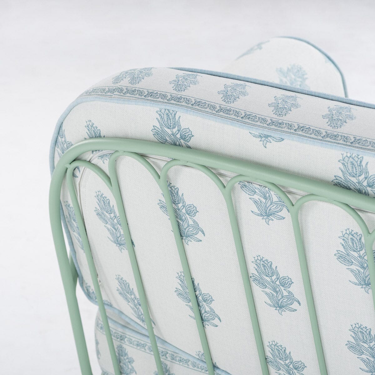 The Al Fresco Accent Chair by Amanda Lindroth in Jaipur Blue | Sage Green Frame Al Fresco Accent Chair Kit B&P by Amanda Lindroth 