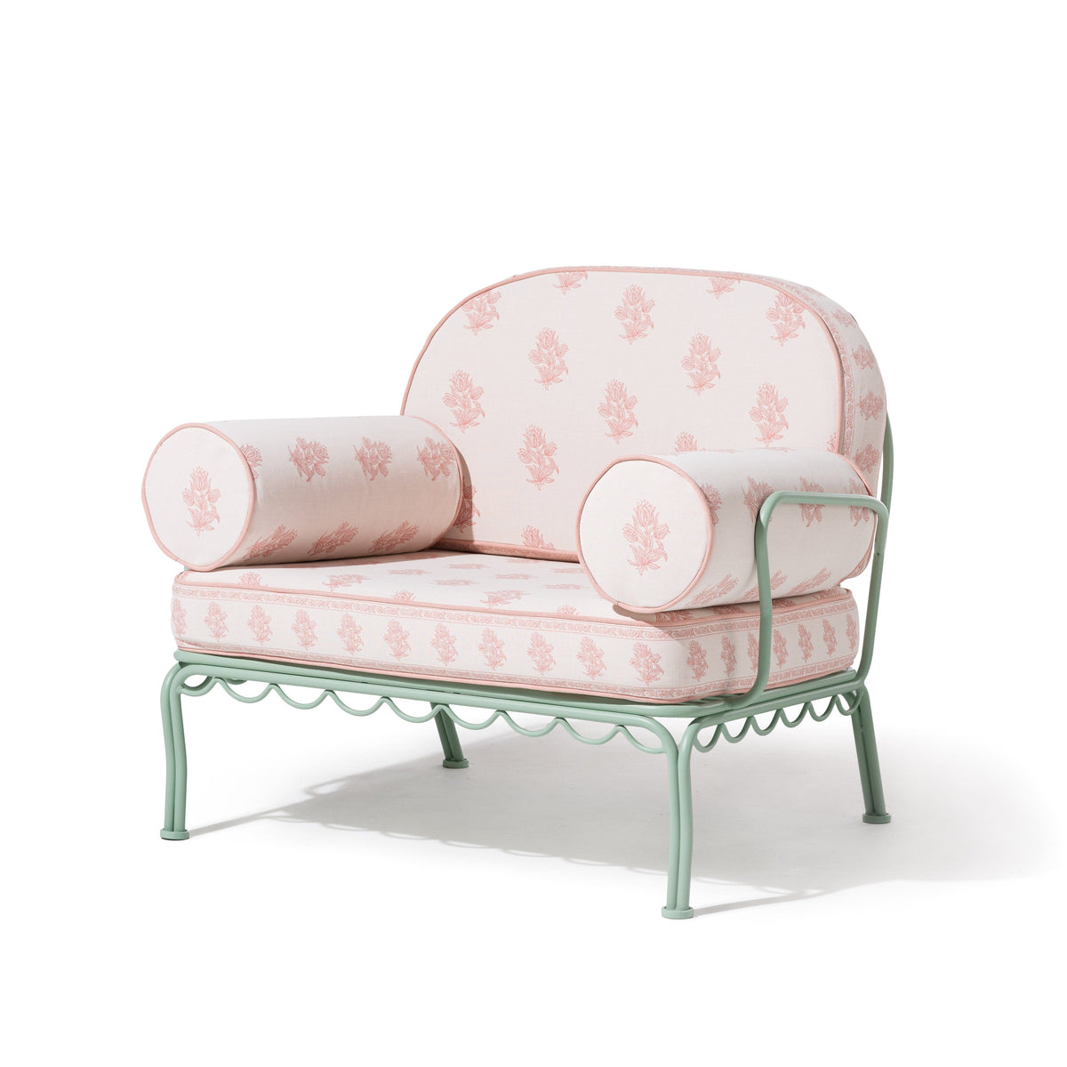 The Al Fresco Accent Chair by Amanda Lindroth in Jaipur Pink | Sage Green Frame Al Fresco Accent Chair Kit B&P by Amanda Lindroth 