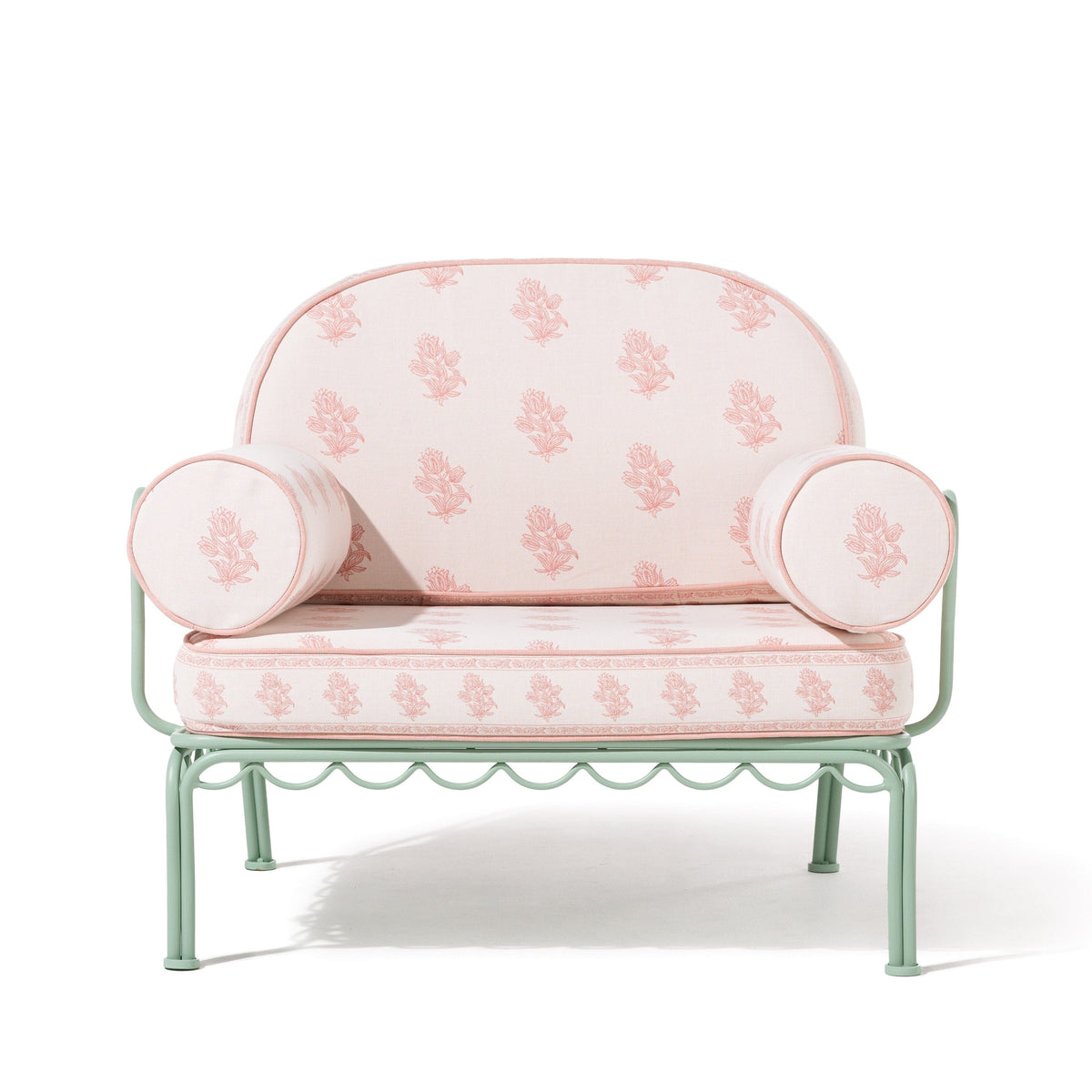 The Al Fresco Accent Chair by Amanda Lindroth in Jaipur Pink | Sage Green Frame Al Fresco Accent Chair Kit B&P by Amanda Lindroth 