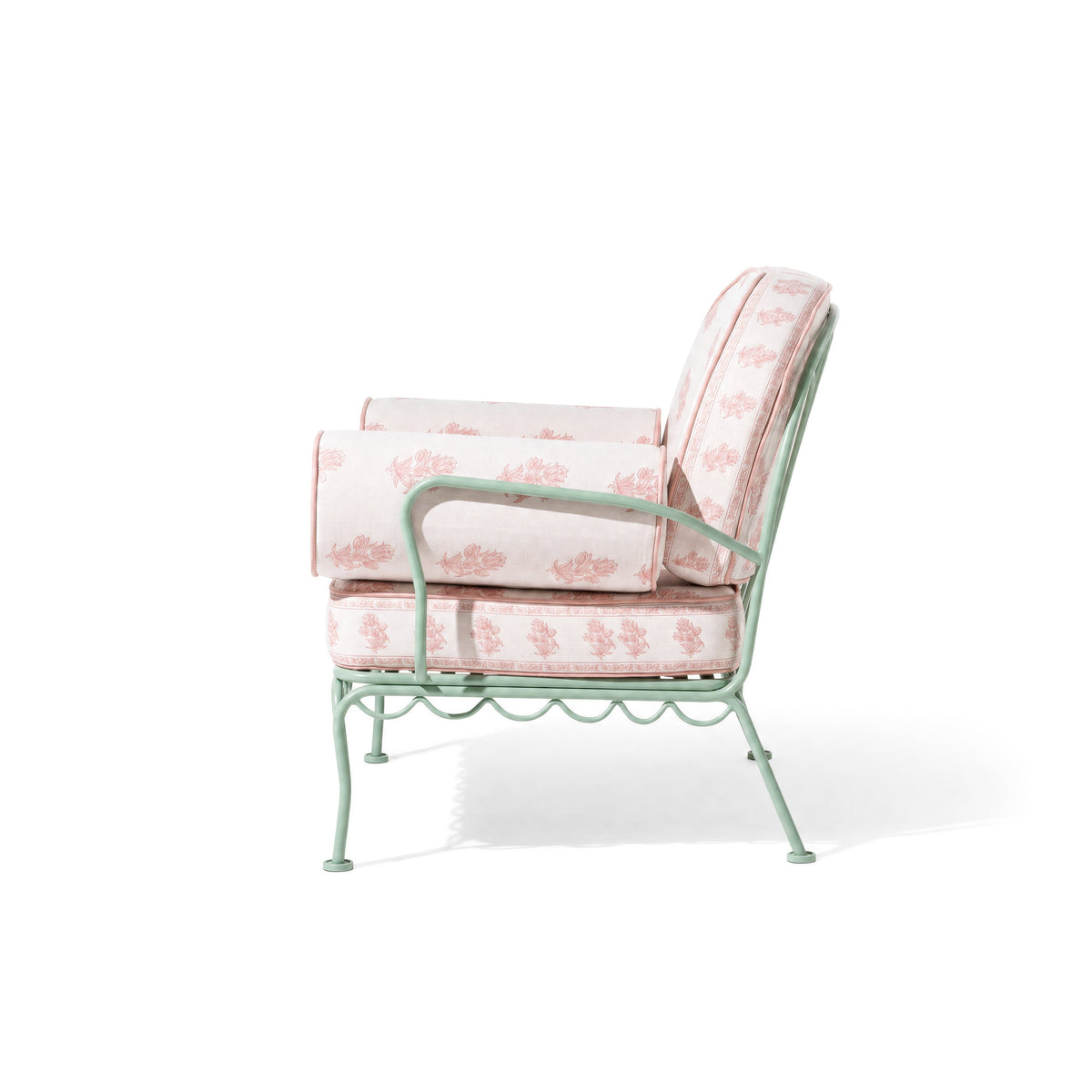 The Al Fresco Accent Chair by Amanda Lindroth in Jaipur Pink | Sage Green Frame Al Fresco Accent Chair Kit B&P by Amanda Lindroth 