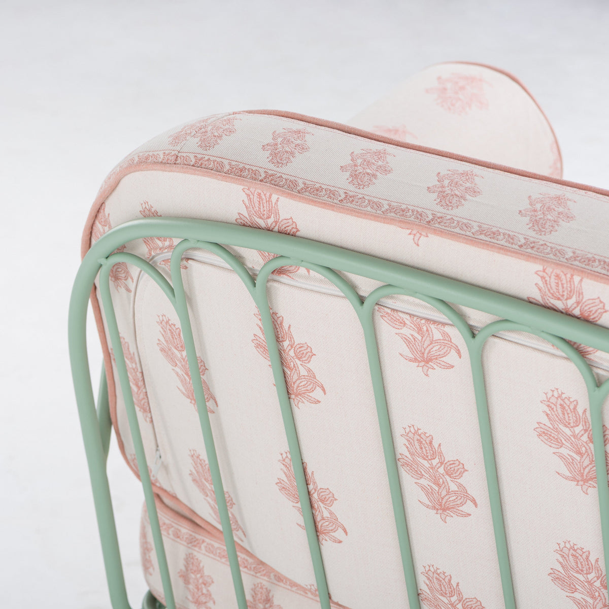 The Al Fresco Accent Chair by Amanda Lindroth in Jaipur Pink | Sage Green Frame Al Fresco Accent Chair Kit B&P by Amanda Lindroth 