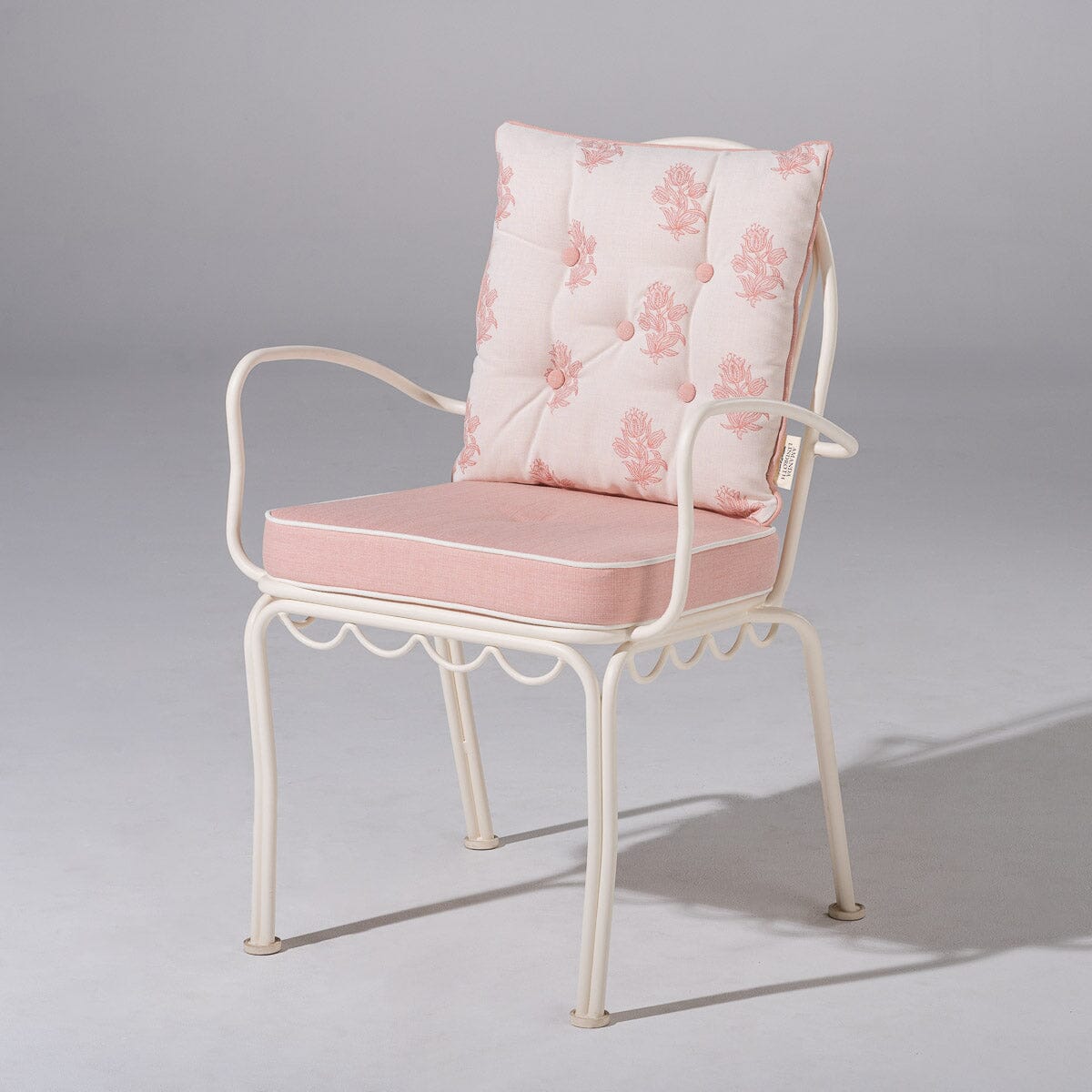 The Al Fresco Dining Chair & Cushion by Amanda Lindroth in Palm Pink | Antique White Frame Al Fresco Dining Chair Kit B&P by Amanda Lindroth 