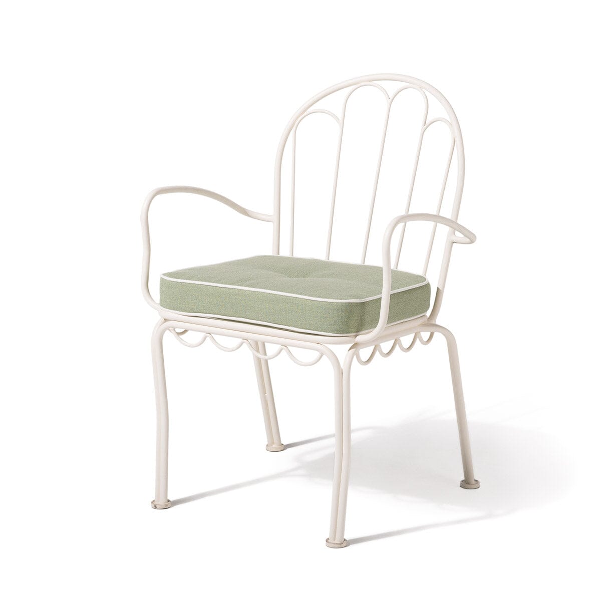 The Al Fresco Dining Chair & Cushion by Amanda Lindroth in Jade Green | Antique White Frame Al Fresco Dining Chair Kit B&P by Amanda Lindroth 