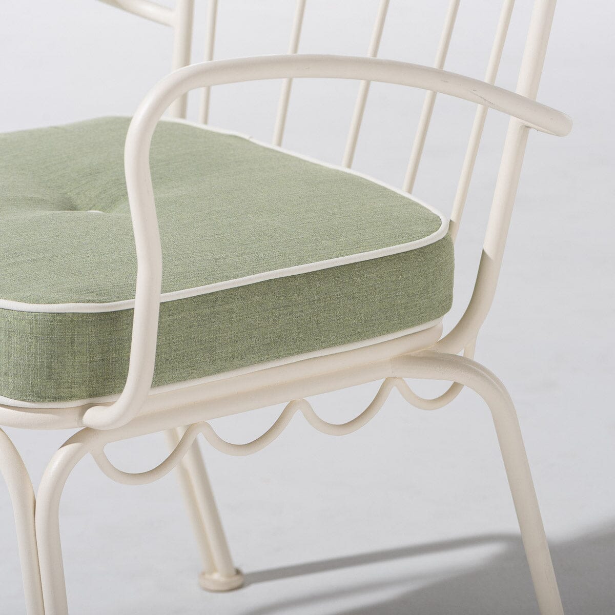 The Al Fresco Dining Chair & Cushion by Amanda Lindroth in Jade Green | Antique White Frame Al Fresco Dining Chair Kit B&P by Amanda Lindroth 