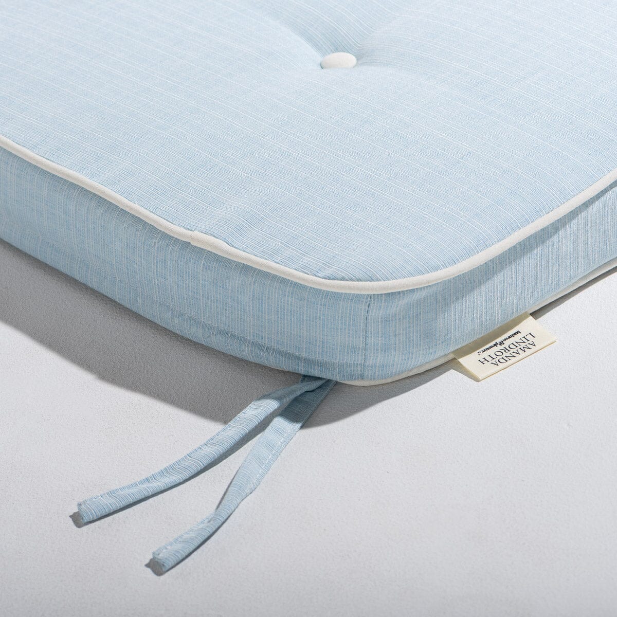 The Al Fresco Dining Chair & Cushion by Amanda Lindroth in Sky Blue | Antique White Frame Al Fresco Dining Chair Kit B&P by Amanda Lindroth 