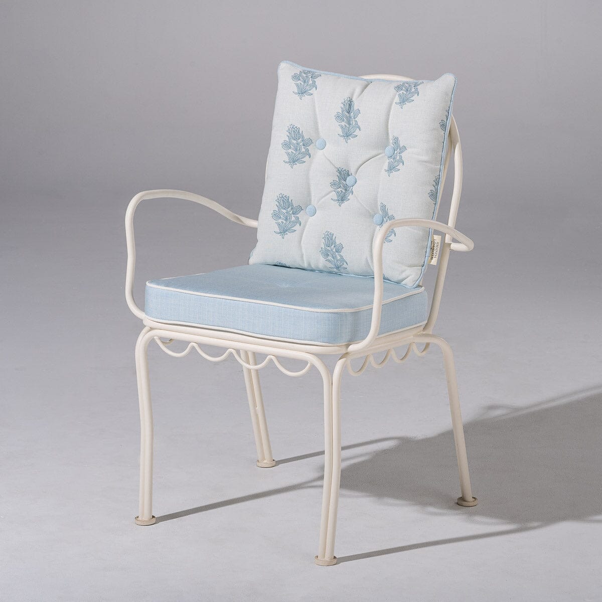 The Al Fresco Dining Chair & Cushion by Amanda Lindroth in Sky Blue | Antique White Frame Al Fresco Dining Chair Kit B&P by Amanda Lindroth 